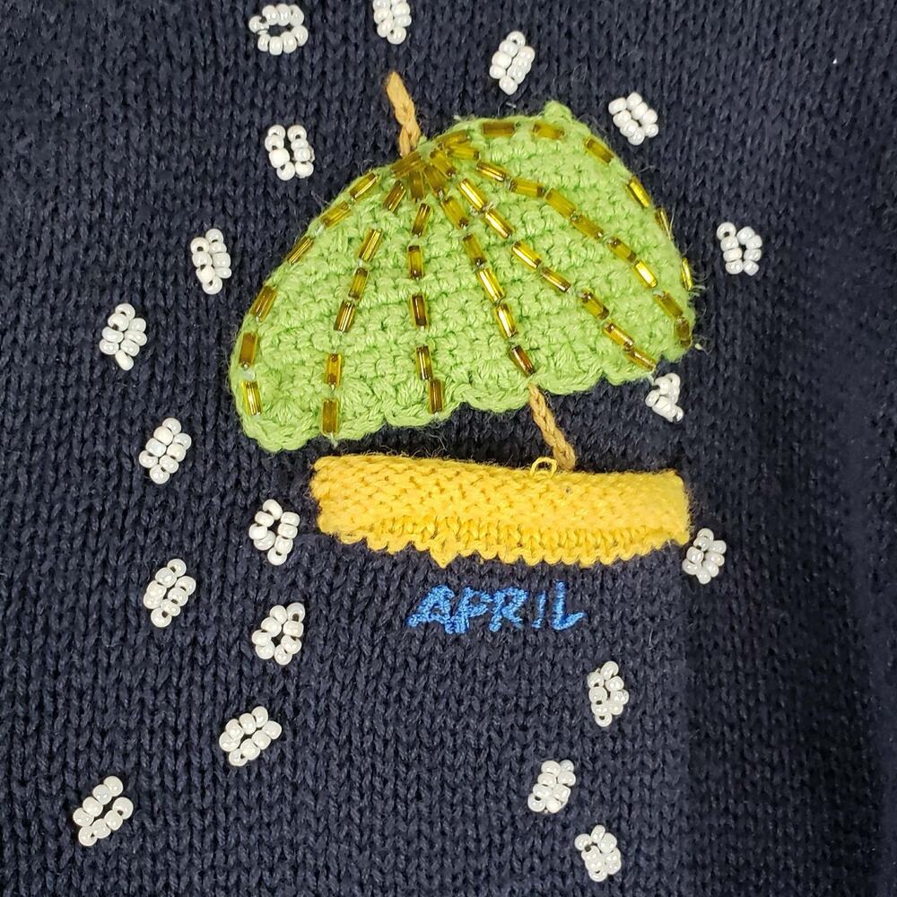 Vtg Northern Isles Cardigan Sweater Blue Embroidered Teacher Calendar Medium - Picture 7 of 12